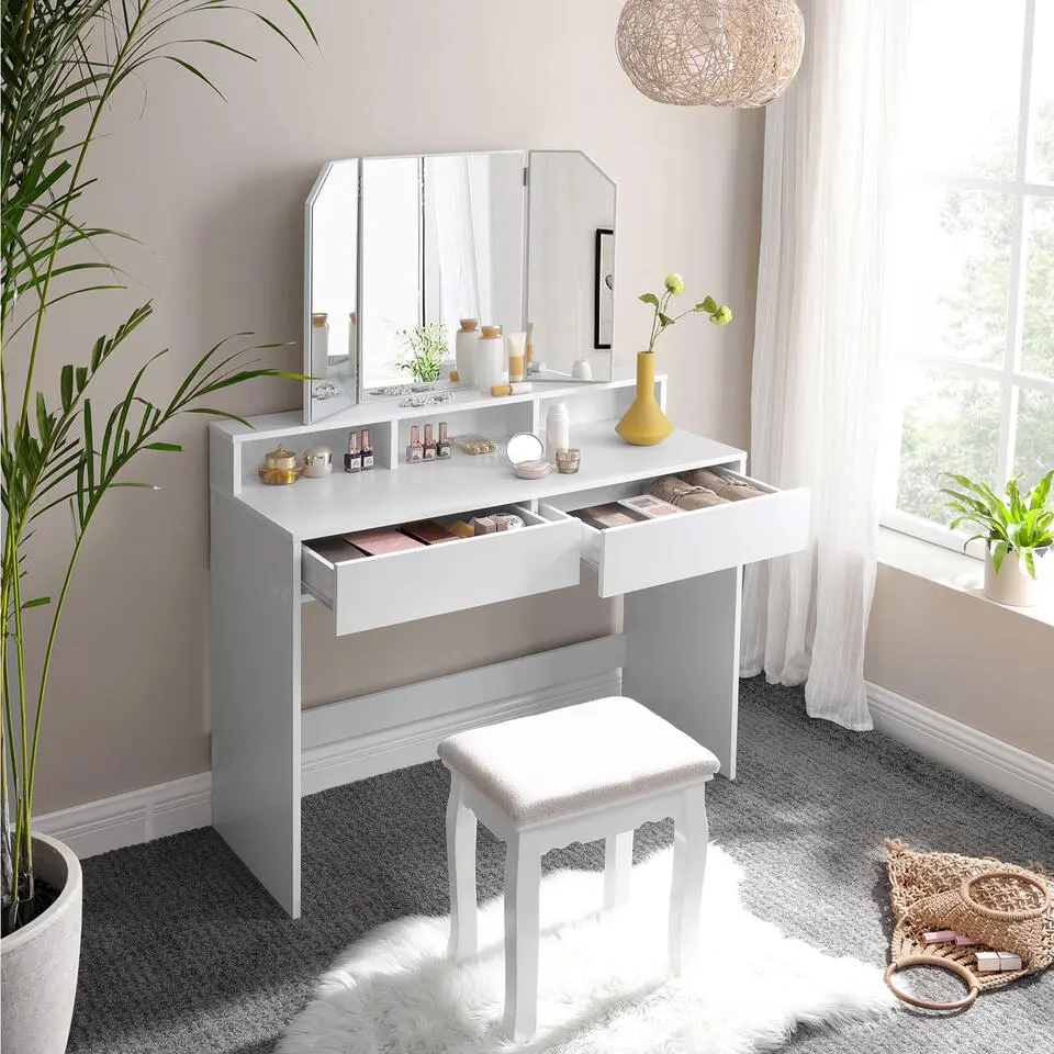 Parya Home Kaptafel, kaptafel met opklapbare spiegel en 2 laden