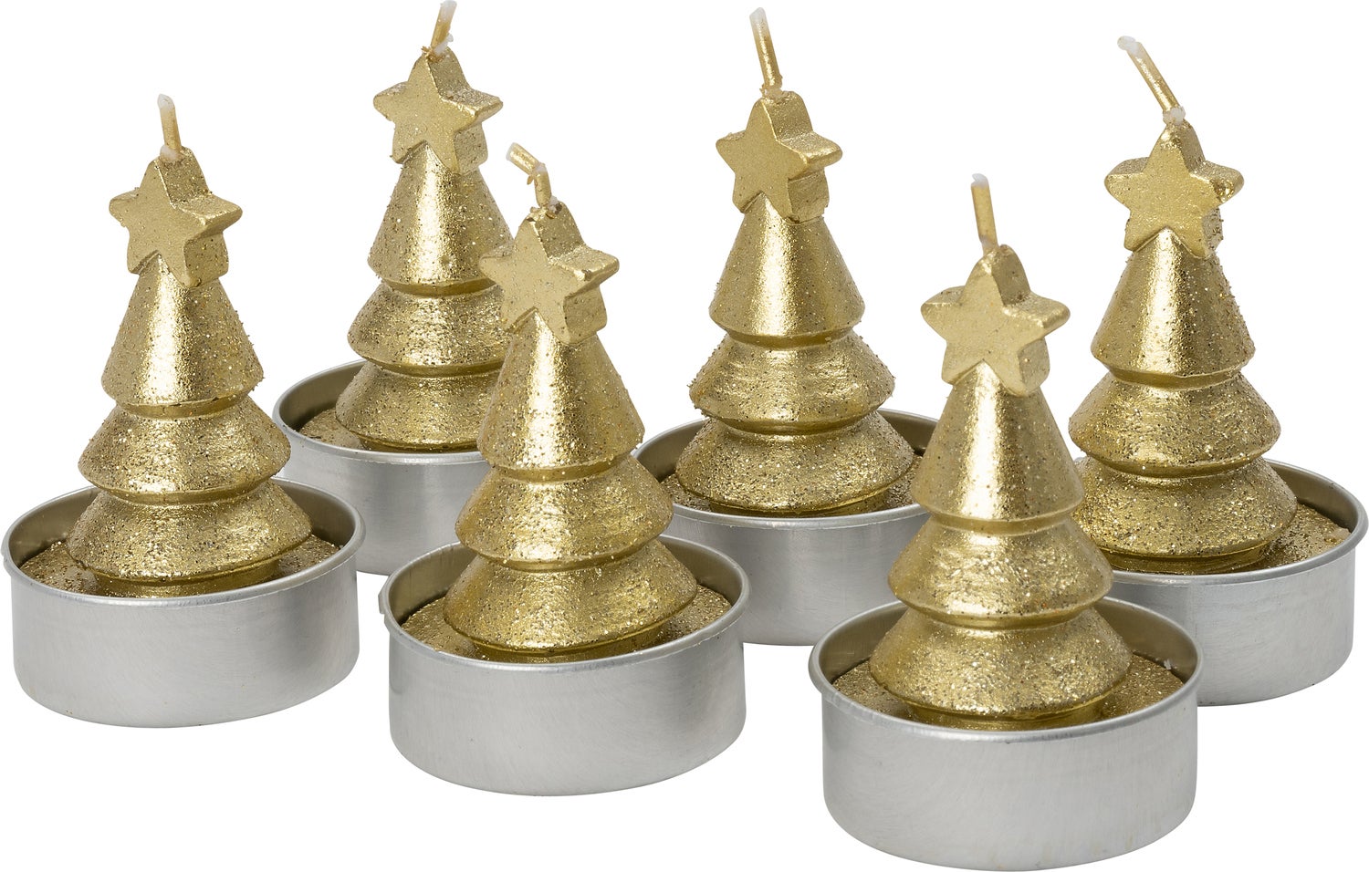 Intratuin waxinelicht Austin kerstboom goud 2 uur D 3,8 cm 6 stuks