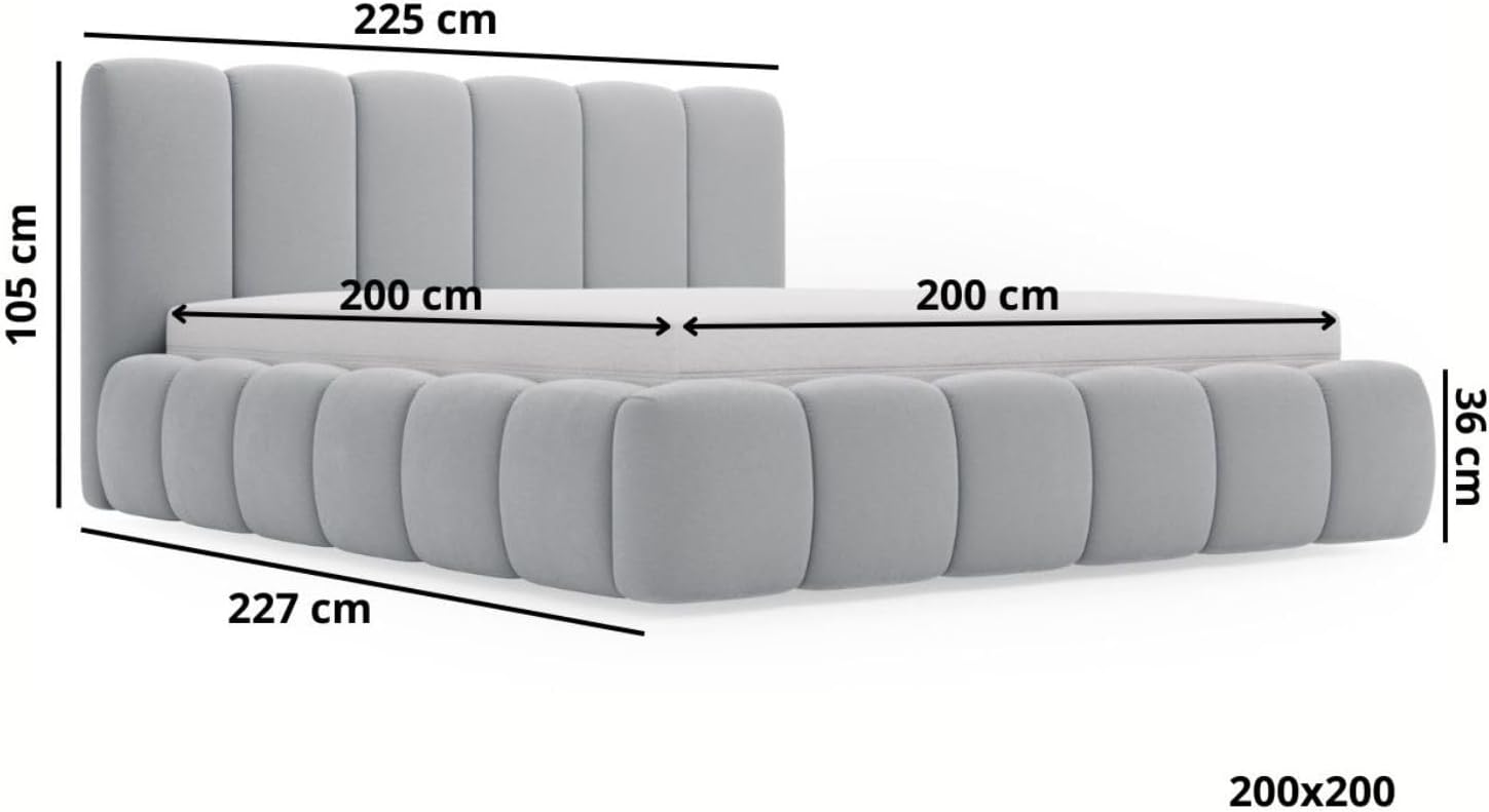 GRAINGOLD Cloud Bett 200x200, Polsterbett mit Bettkasten, Polsterbett mit Stauraum, Samt, mit Lattenrost, mit Kopfteil, ohne Matratze (Braun, 200x200)