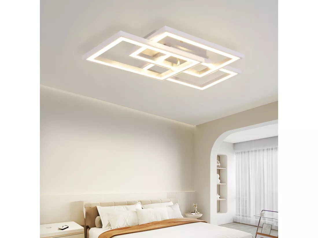 NETTLIFE Plafonnier LED RGB Dimmable Lampe de Chambre Moderne avec Télécommande 45W Géométrique pour Salon Salle à Manger