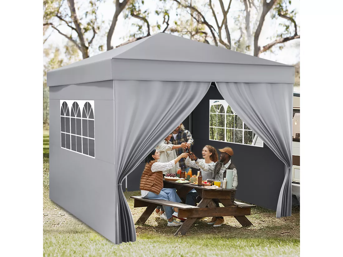 YITAHOME 3x3M Tonnelle de Jardin Pliante avec Parois - Résistant aux UV - Réglable Hauteur - Gris