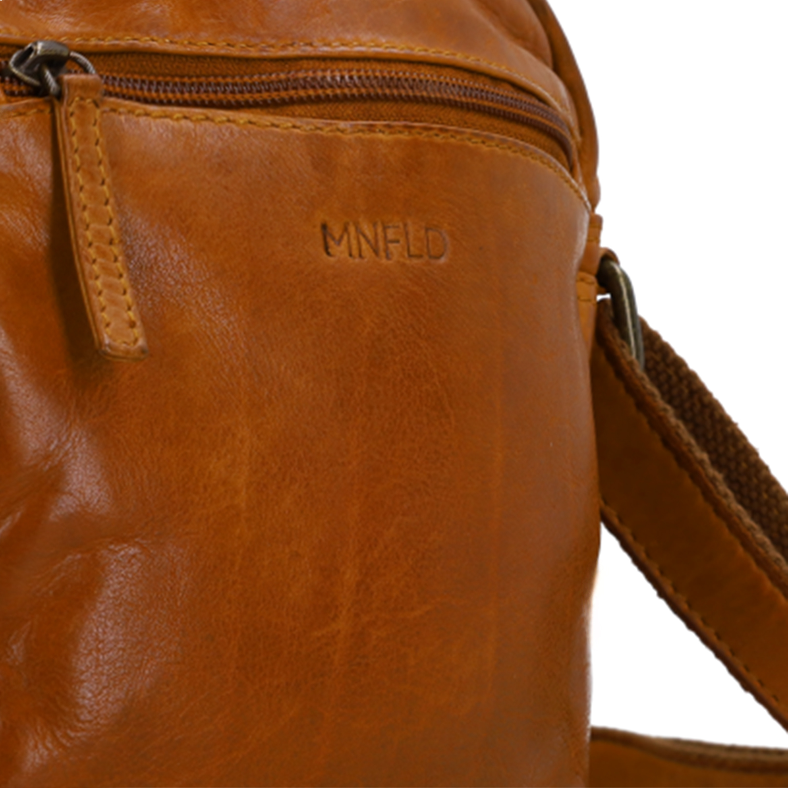 Cognac leren schoudertas