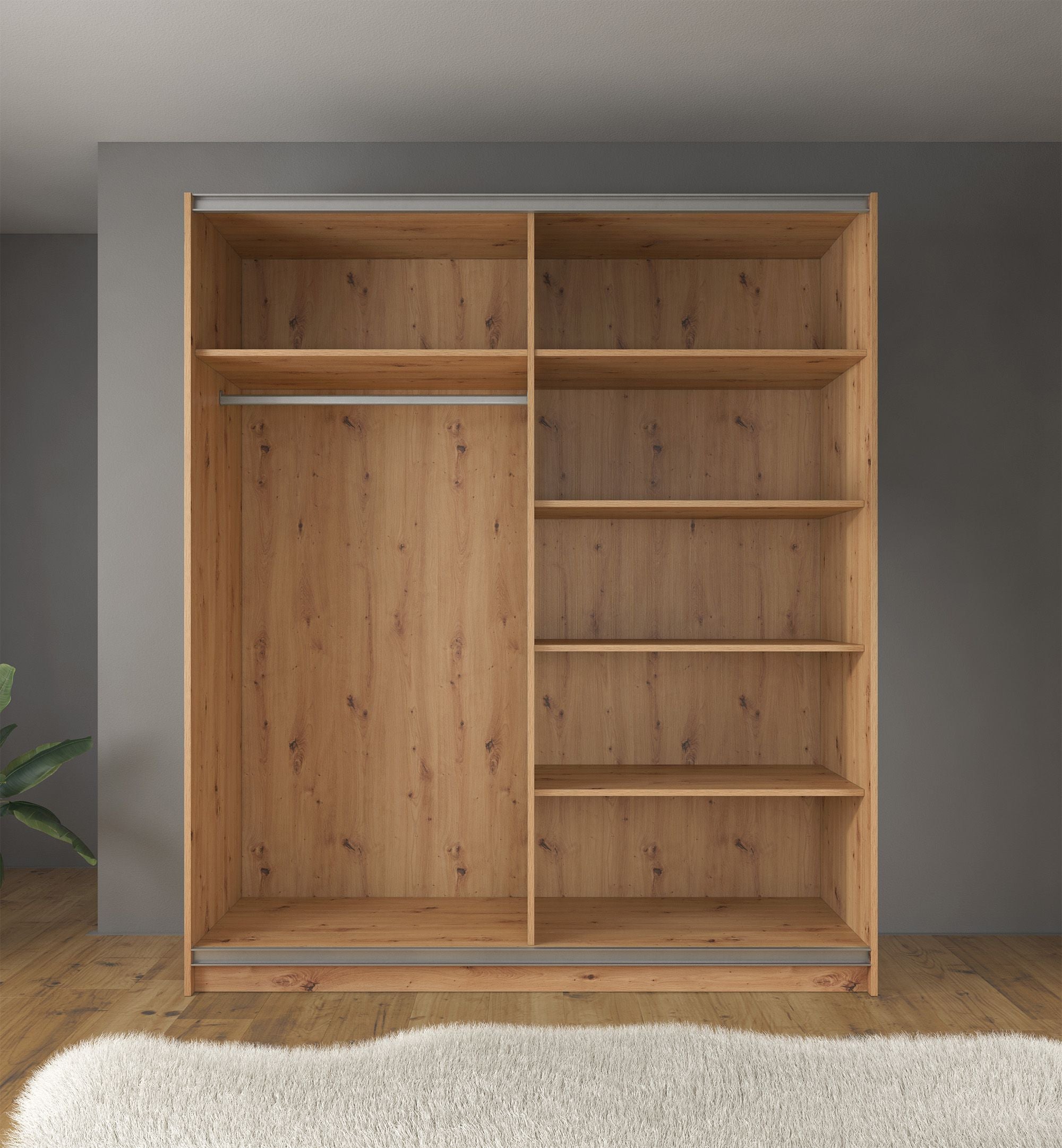 Saturn - Kledingkast met schuifdeuren - Eiken/zwart - 179x63x210 cm