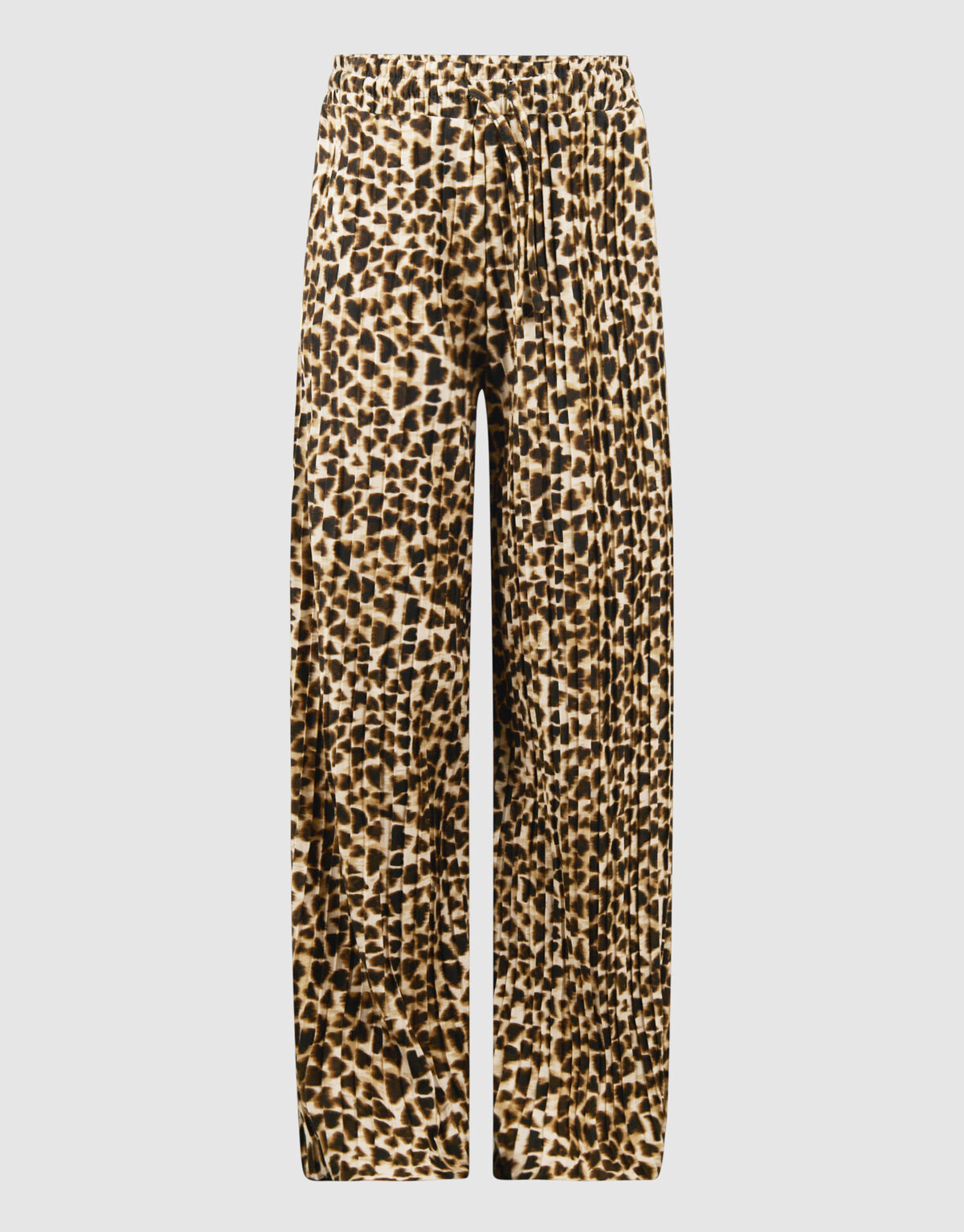 Leopard Plissé Wide Leg Broek Lichtbruin