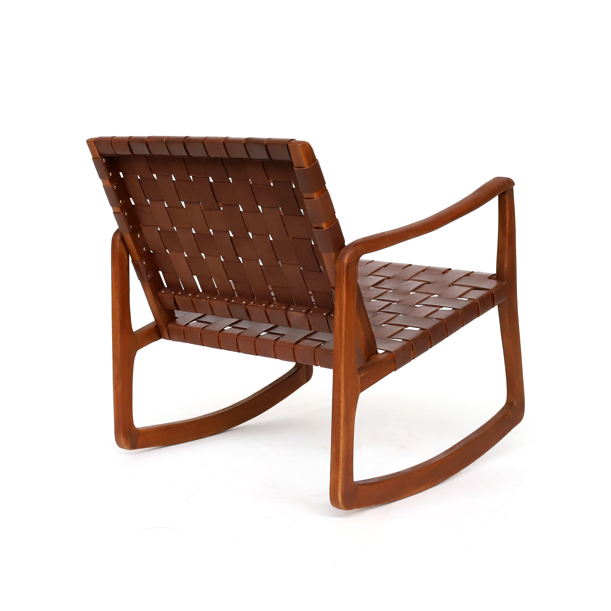 Schaukelstuhl 'Denrodt', Teak und Leder, B 68, H 76 cm, L 72 cm von fischer's lagerhaus