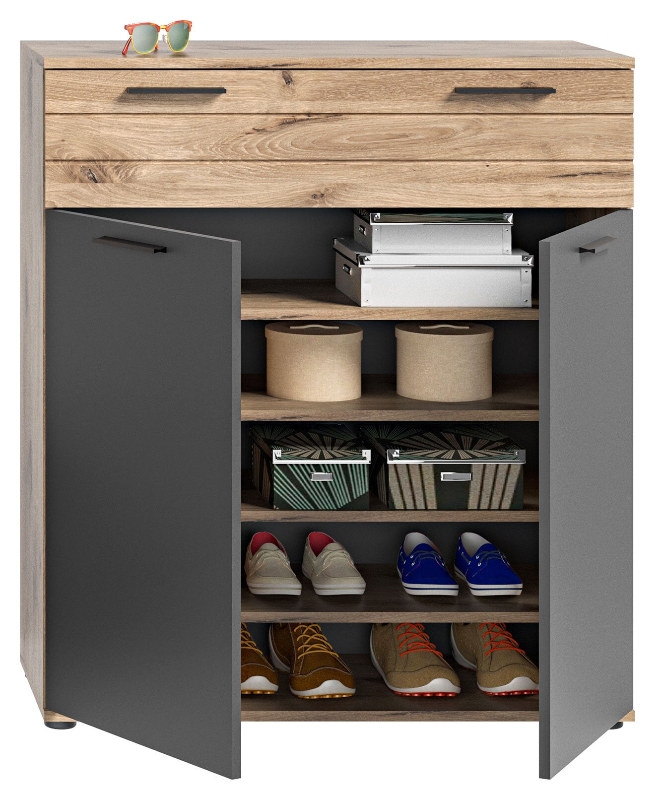 Schuhkommode Mason Basalt grau Nox Oak braun 90x104x37 cm