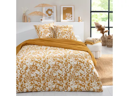 Parure de lit 2 personnes en coton 57 fils imprimé miel 240x220cm