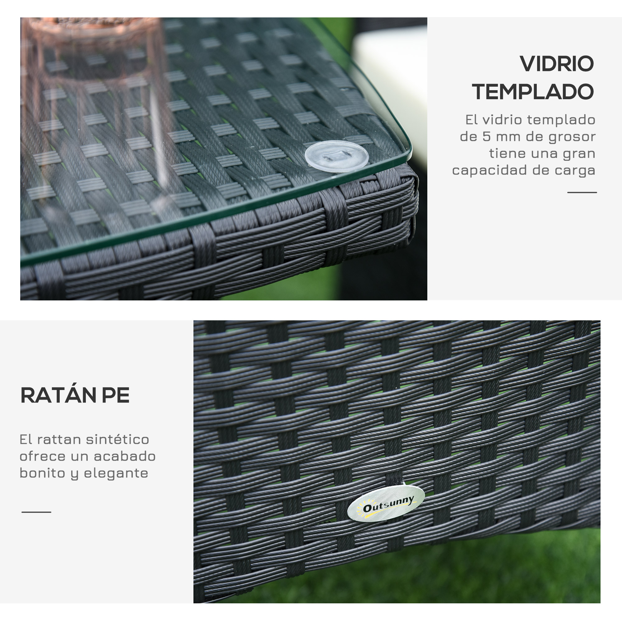 Conjunto de Móveis de Jardim Outsunny, em Rattan, Inclui 1 Mesa e 2 Poltronas com Almofadas, Estrutura Metálica para Terraço e Pátio, Preto