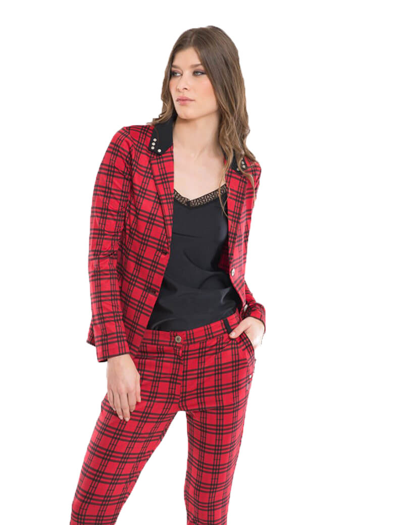HBT PALACE - SHIRLEY BLAZER COURT PRINT TARTAN RED