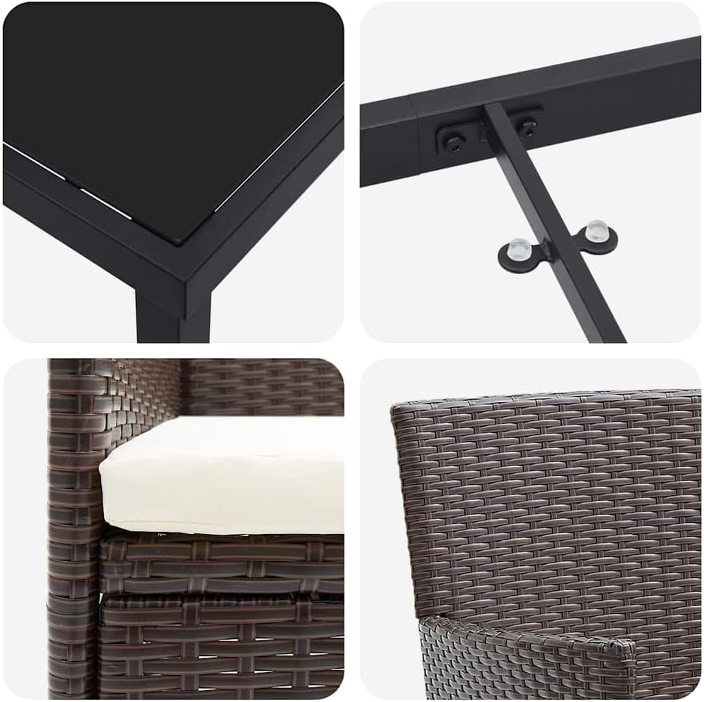 Gartenmöbel Essgruppe 160x80 cm Braun Poly-Rattan mit wetterfesten Sitzkissen Modernes Balkon-Terrassen-Set Robust und Langlebig für Garten Balkon und Terrasse