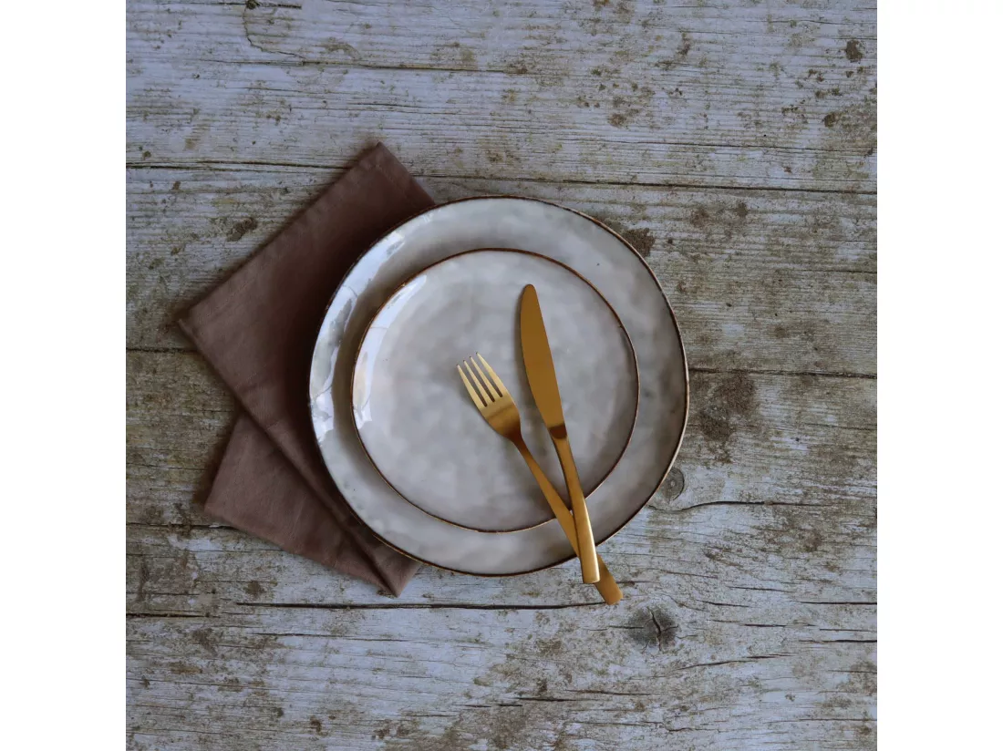 Ogo Living - Lot 6 Assiettes Desserts Boral 20.5cm En Gres Beige Clair