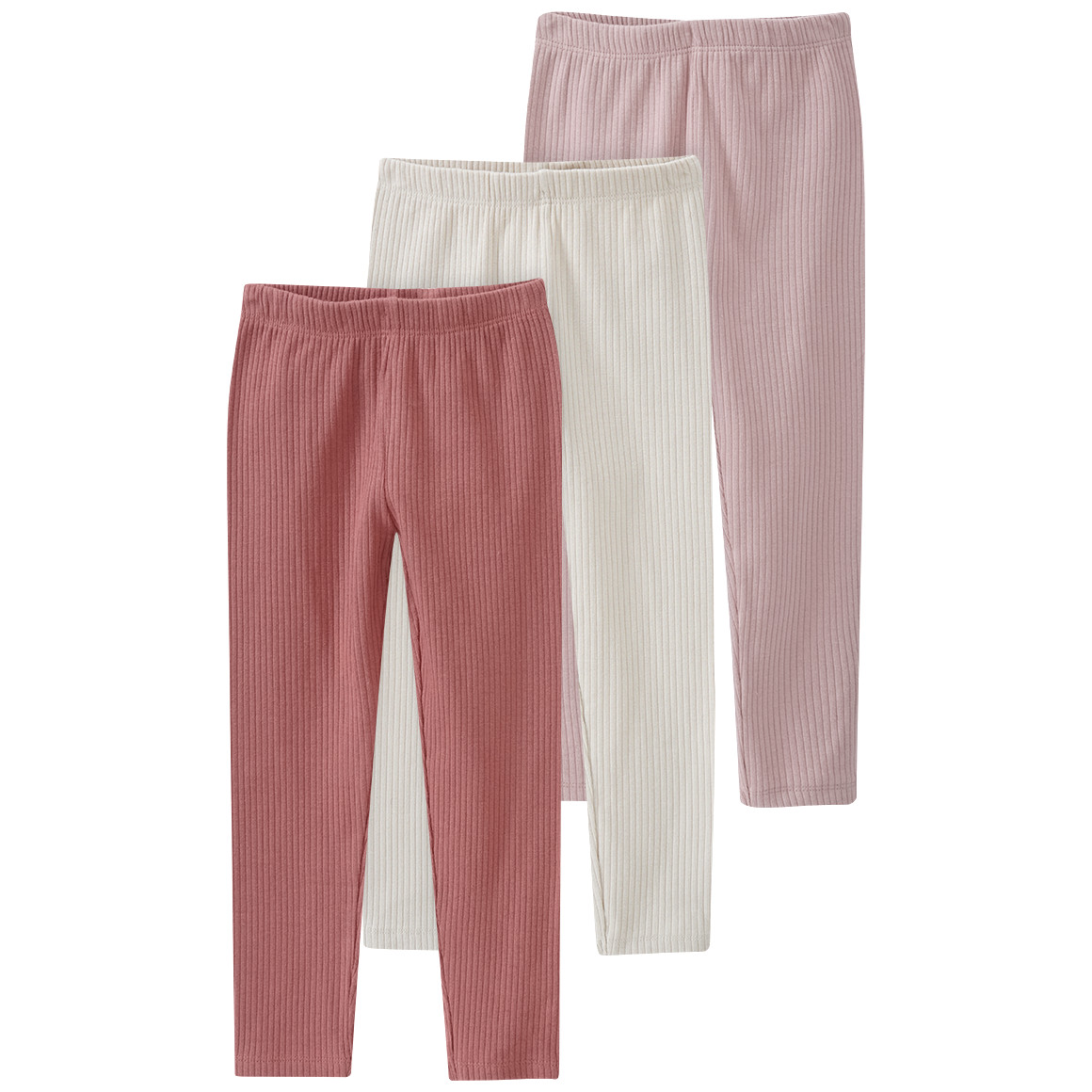 Topolino Pure Collection 3 Kinder Leggings mit Rippstruktur hellbeige / puderrosa / dunkelrosa