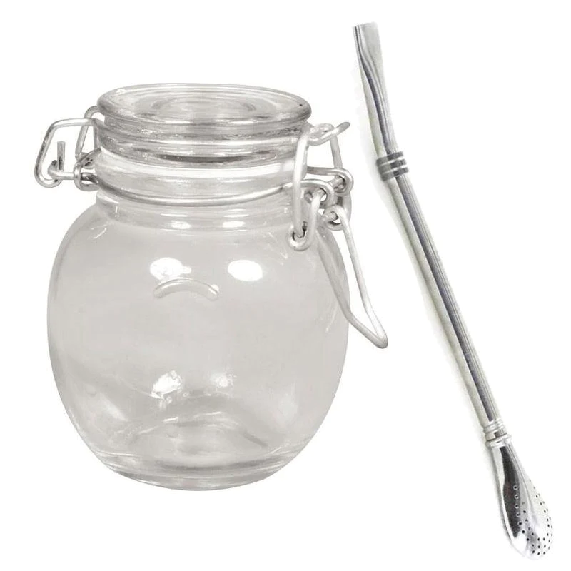 Bocal verre avec couvercle + paille inox avec filtre Youdoit