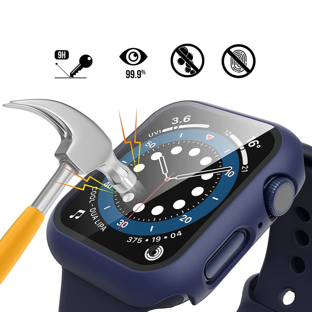(2er Set) Apple Watch 7 (41 mm) Hardcase Bumper   Schutzglas - Dunkelblau