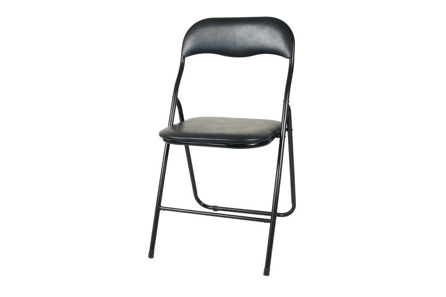 Straight klappstol Sortlakkert med sort PVC i sete og rygg