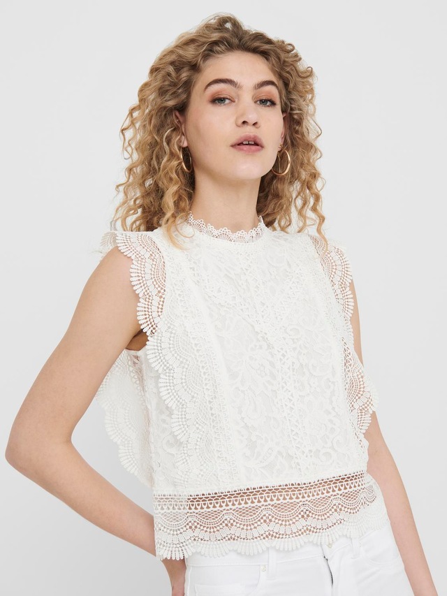 ONLY Spitzenshirt »ONLKARO – Spitzentop mit Stehkragen für elegante Looks«, regular fit, feminin, Web, Materialmix, hochgeschlossen