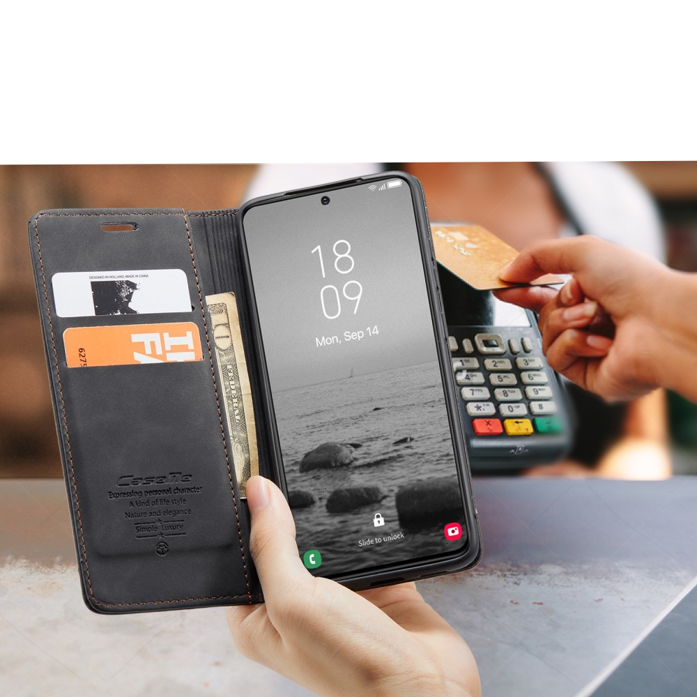 Samsung Galaxy S23 5G Leder Tasche Flip Wallet Etui mit Kartenfächern - Schwarz