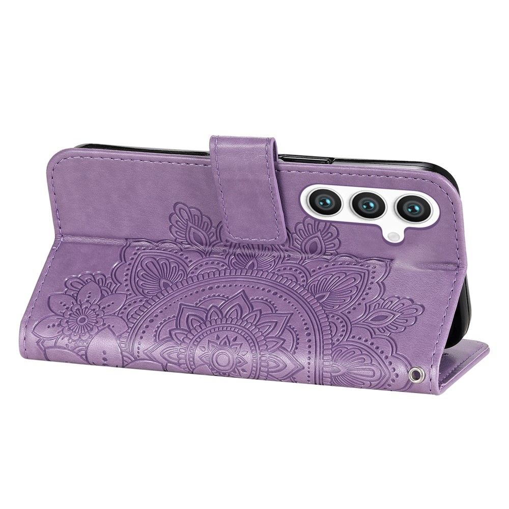 Samsung Galaxy S24  Plus Leder Tasche Wallet - Mandala Flowers Imprint - Lila