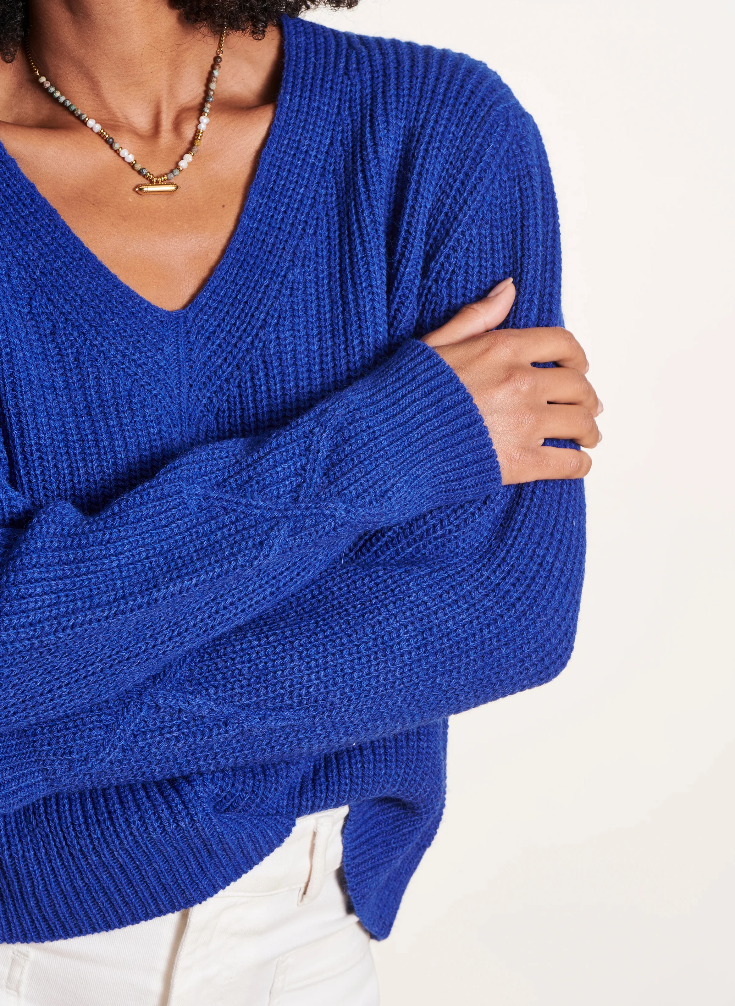 Pull col V| Bleu