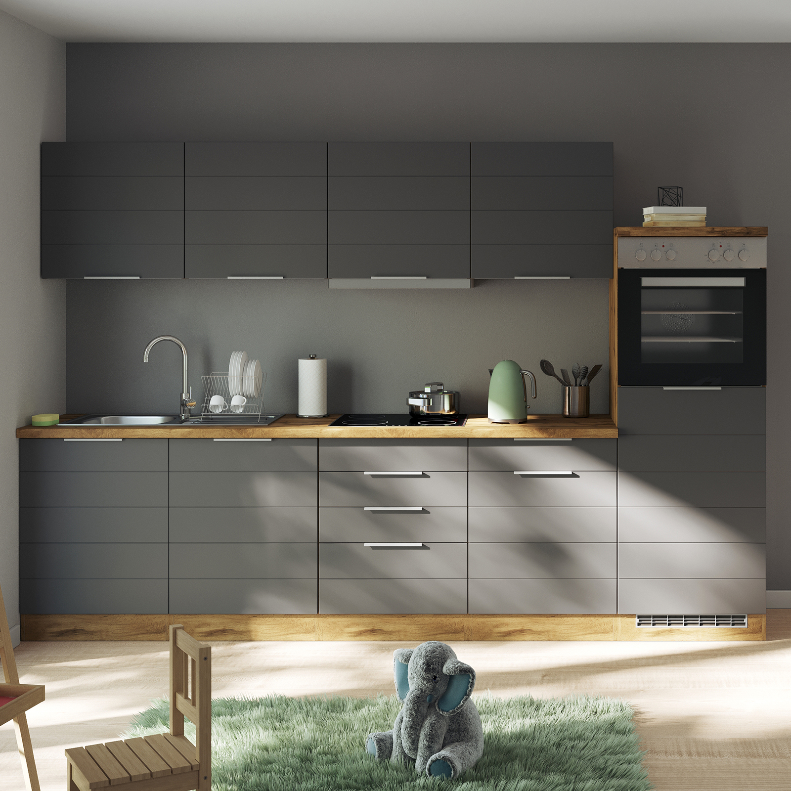 Kochfeld-Umbauschrank FLORENZ - Wotaneiche-grau matt - 60 cm breit