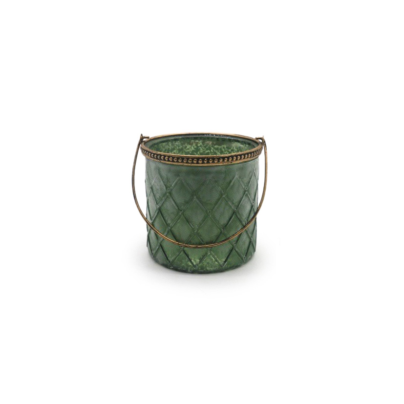 Glas-Windlicht grün, H 11 cm, Ø 11,5 cm von fischer's lagerhaus