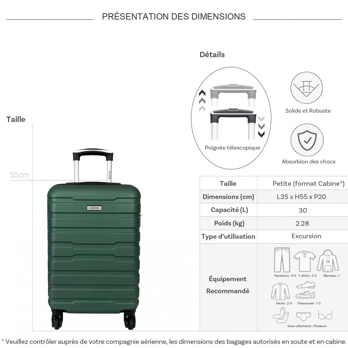 Degré Valise cabine passe-partout rigide Degré ABS 55cm