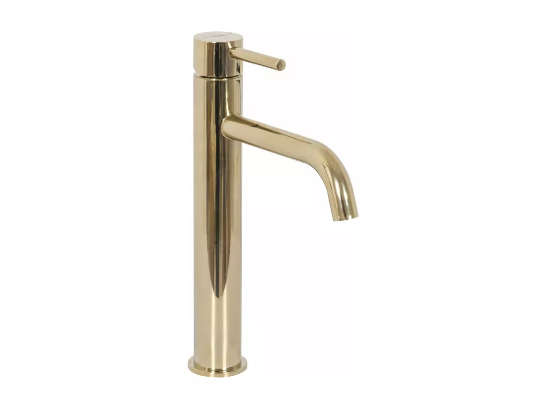 Set De Vasque À Poser Rea Linda Light Grey + Robinet De Lavabo Lungo Gold High + Bonde Gold