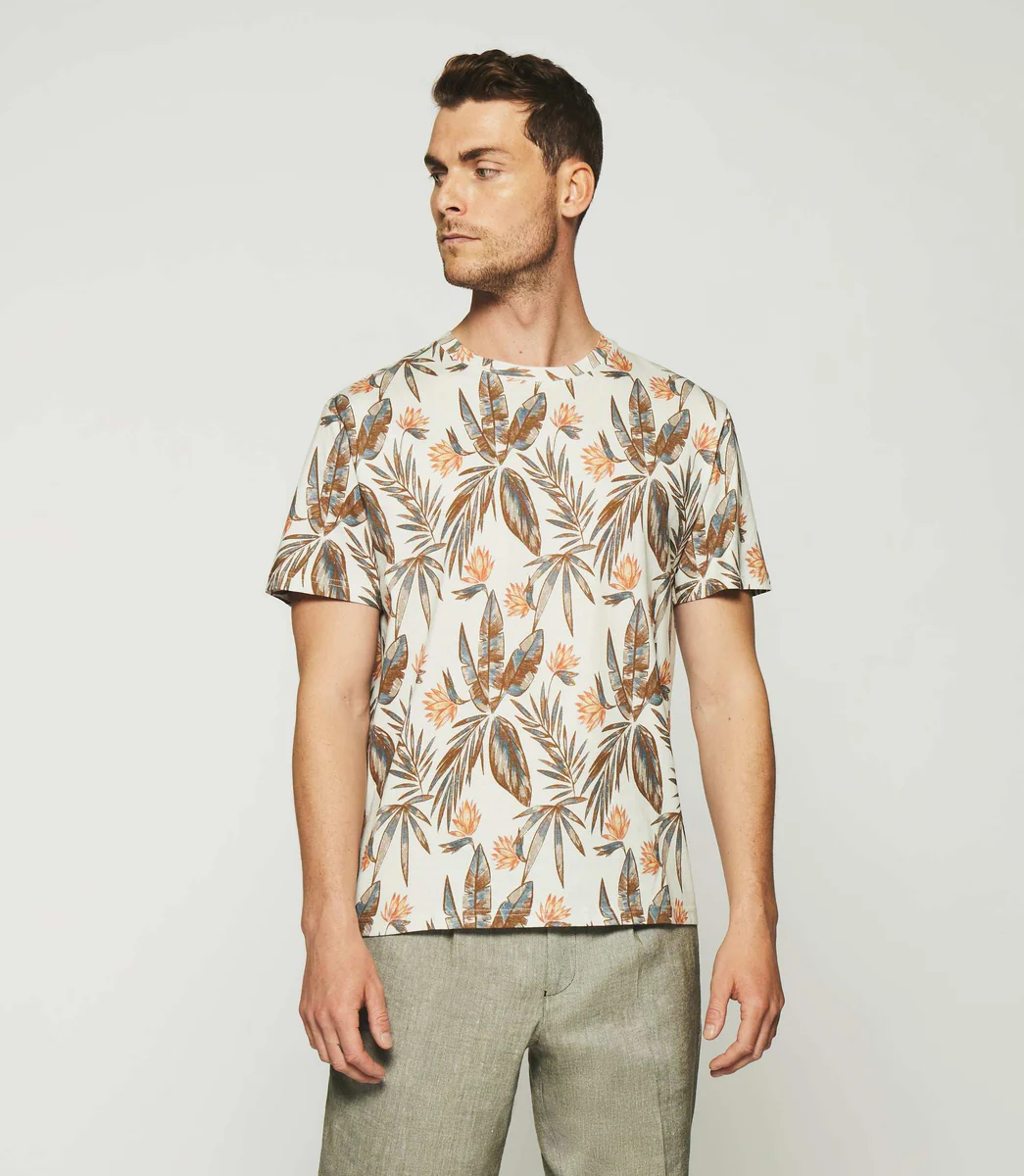 T-shirt à manches courtes à imprimé feuille écru GAYLORD