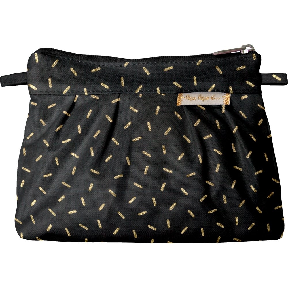 Mini Pochette Plissée Paille Dorée Noir