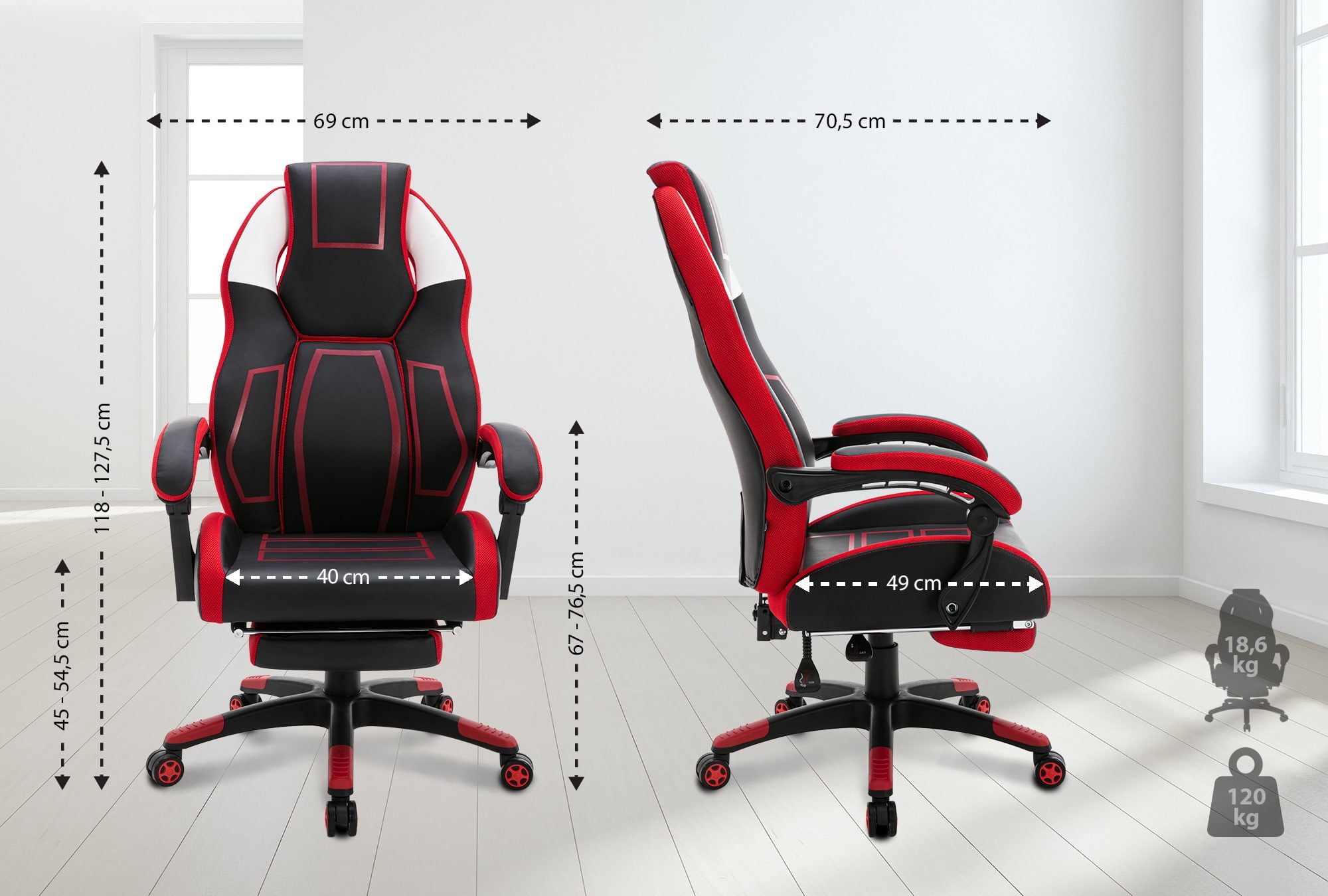 CLP Bürostuhl Clovis Kunstleder I Höhenverstellbarer Schreibtischstuhl Mit Kopfstütze I Gaming-Stuhl mit Fußstütze