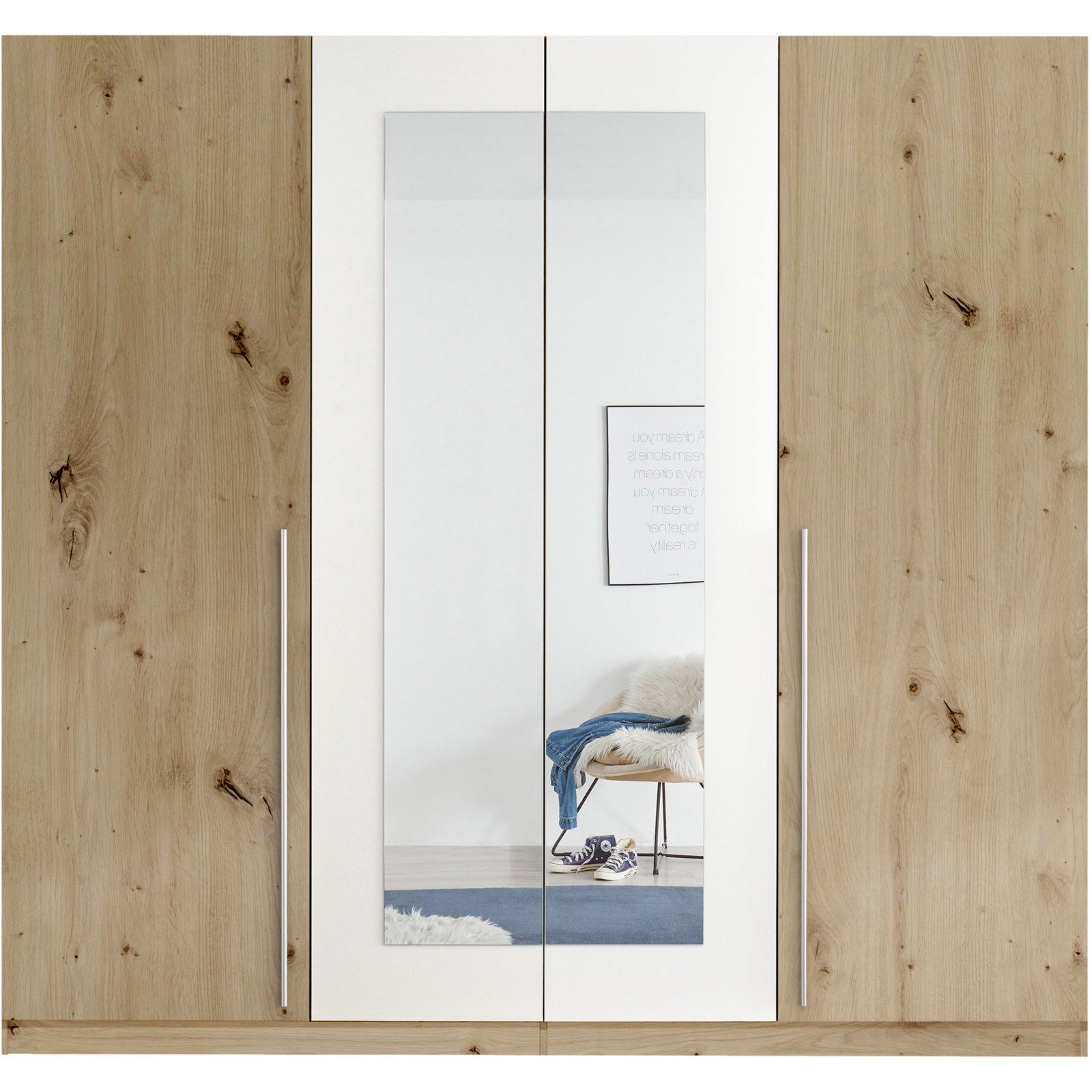 Drehtürenschrank Cano Melamin Dekor 228 x 213 x 62 cm, mit Spiegel artisan/weiss