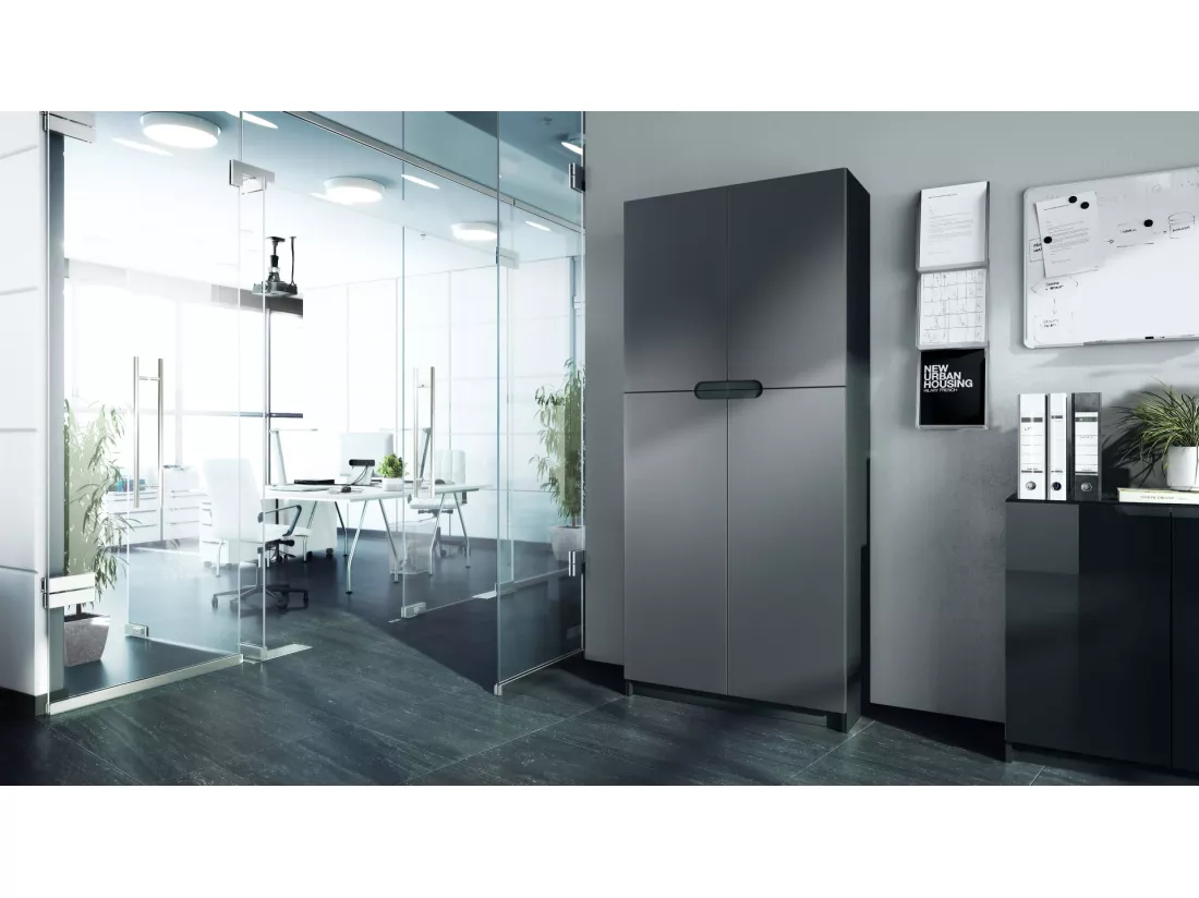 Armoire De Bureau Noir Mat Et Graphite Satiné (LxHxP) : 82 x 185 x 37