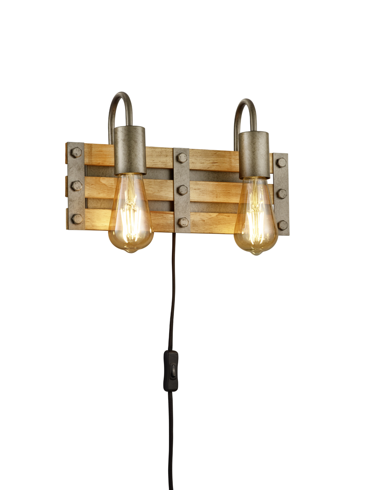 Wandleuchte - Nickel antik - holzfarben - 2-flammig