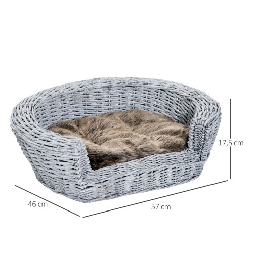 Cama de vime cinza para cães da PawHut