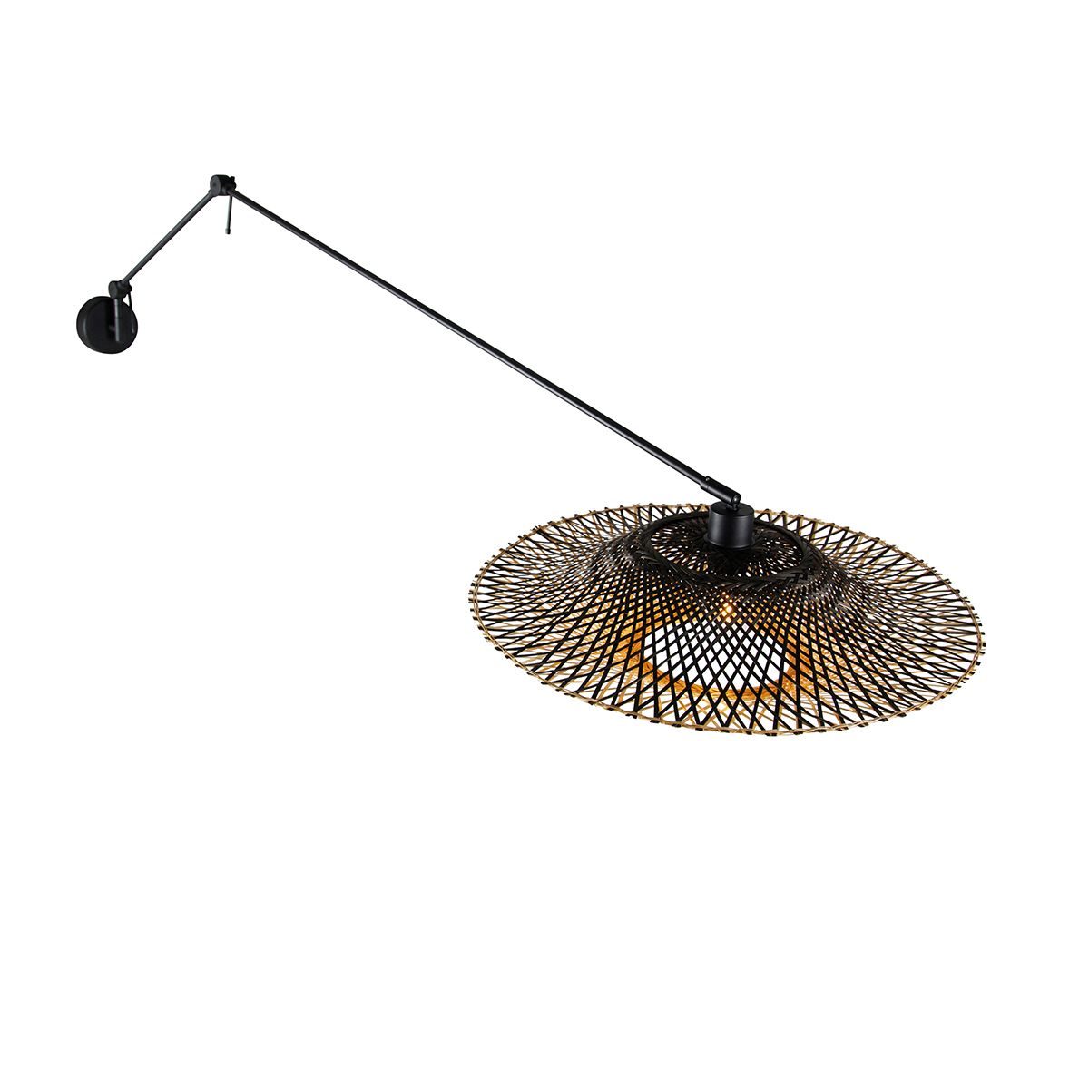 Wandlamp zwart met rotan kap 50 cm verstelbaar - Blitz