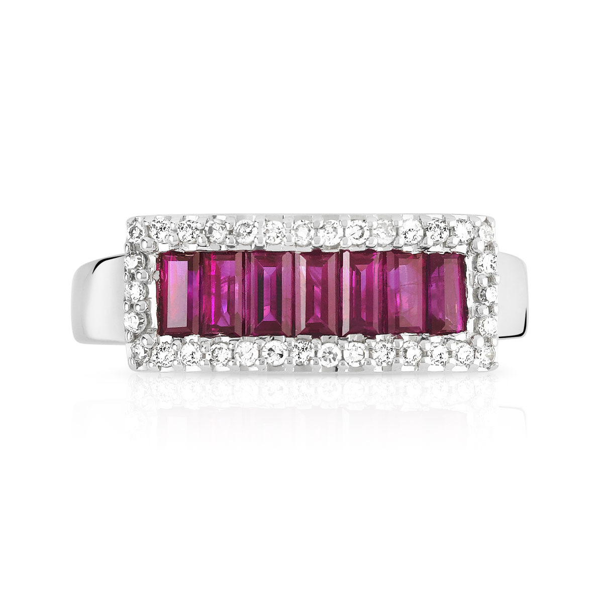 Bague or 750 blanc rubis et diamant