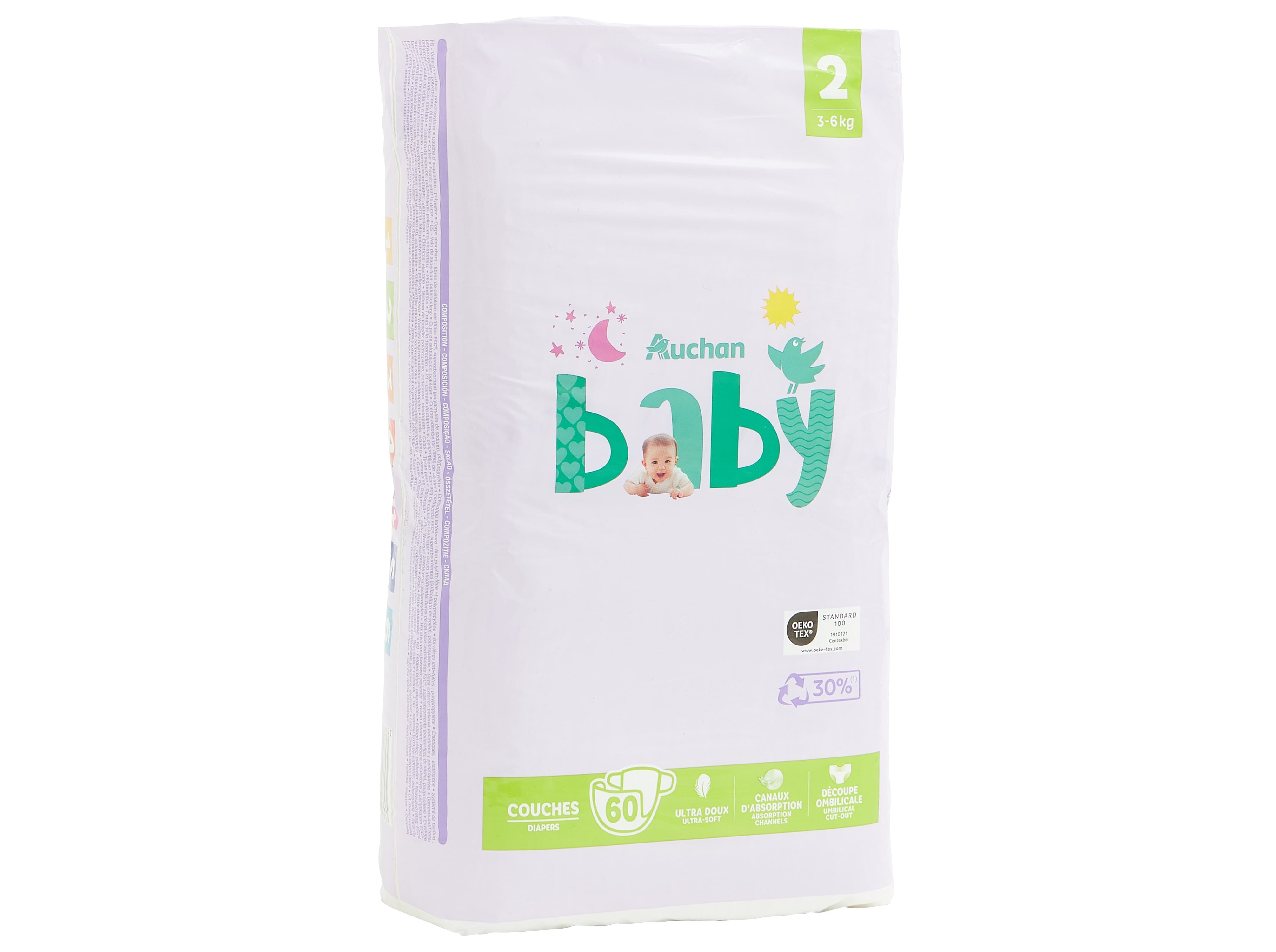 FRALDAS AUCHAN BABY T2 3-6KG 60UN