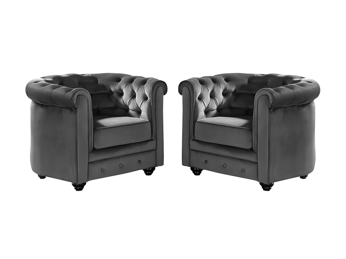 Lot de 2 Fauteuils CHESTERFIELD - Velours anthracite