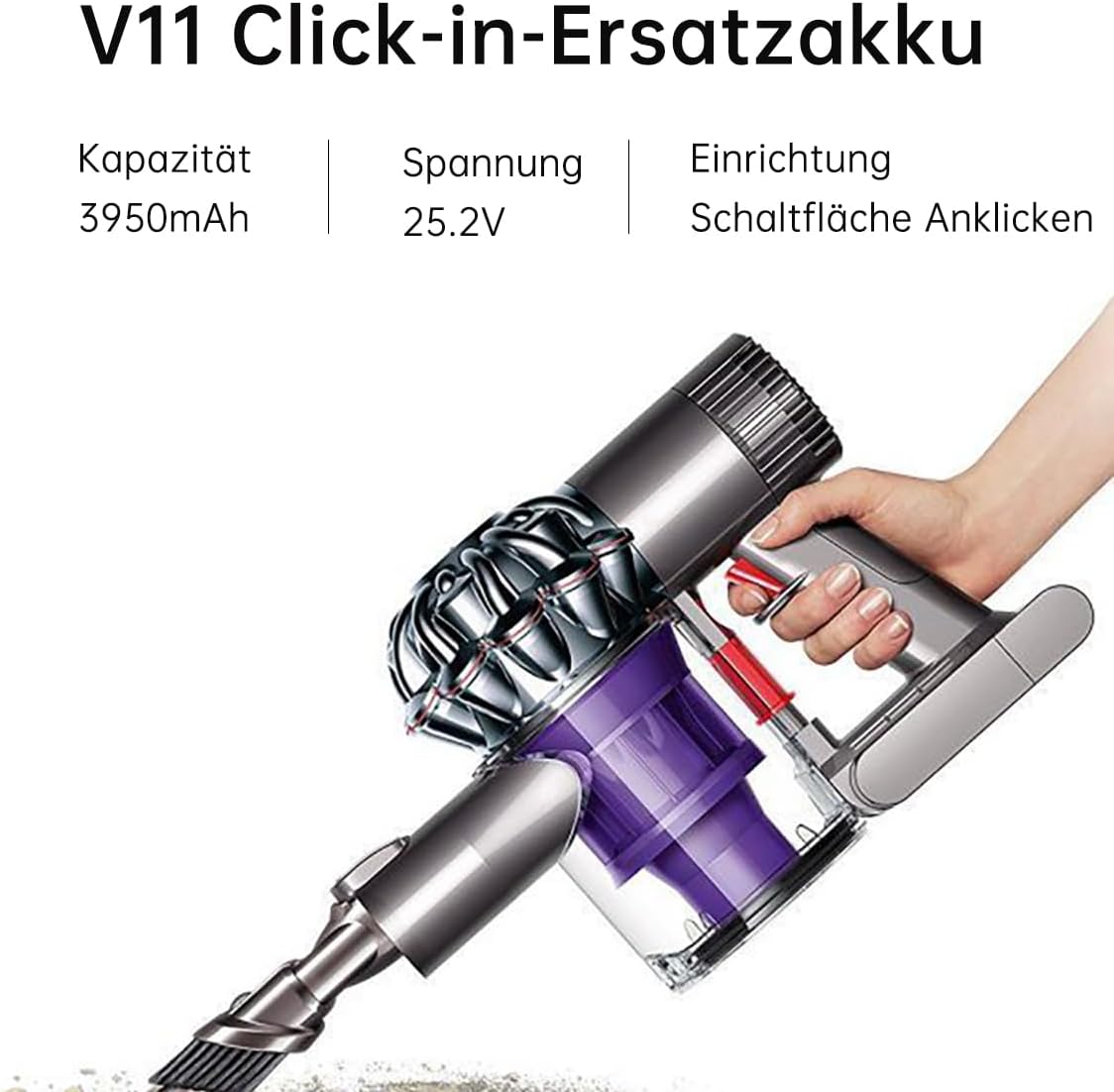 V11 SV15 SV17 Akku für Dyson, 25.2V 3950mAh V11 Ersatz Click-in Akku, kompatibel mit V11/SV15/SV17/V11 Outsize/V11 Tier/Drehmoment Antrieb Extra/Absolute Staubsauger (Nicht FIT V11 SV14 Schraubtyp)