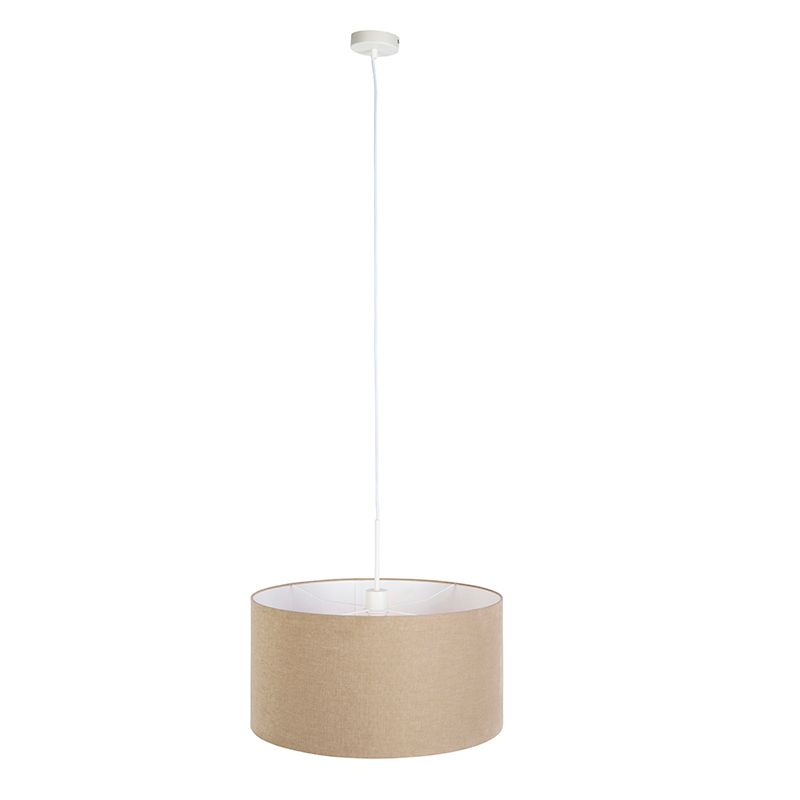 Landelijke hanglamp wit met lichtbruine kap 50cm - Combi