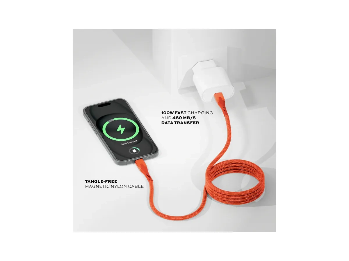 (1m) 100W MagStack Pro USB C auf USB C Magnet Nylon Ladekabel Power Delivery Datenkabel (PUP-0550-3FT-CC-ORG) - Orange