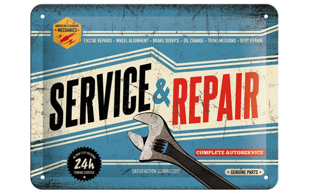 Schild Service & Repair 15 x 20 cm, MetallBlechschild im Retro Design