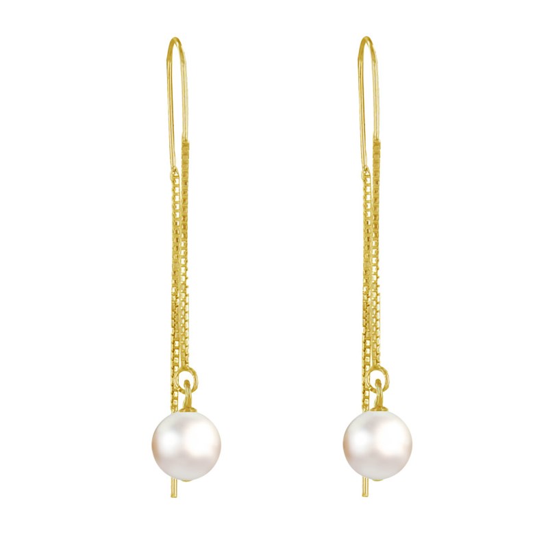 Boucles d'Oreilles Chainette Argent Doré et Perles de Culture