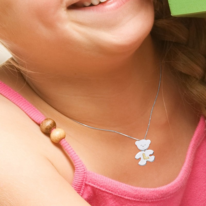 Pendentif OURSON Argent - Lettre L plaqué Or Jaune