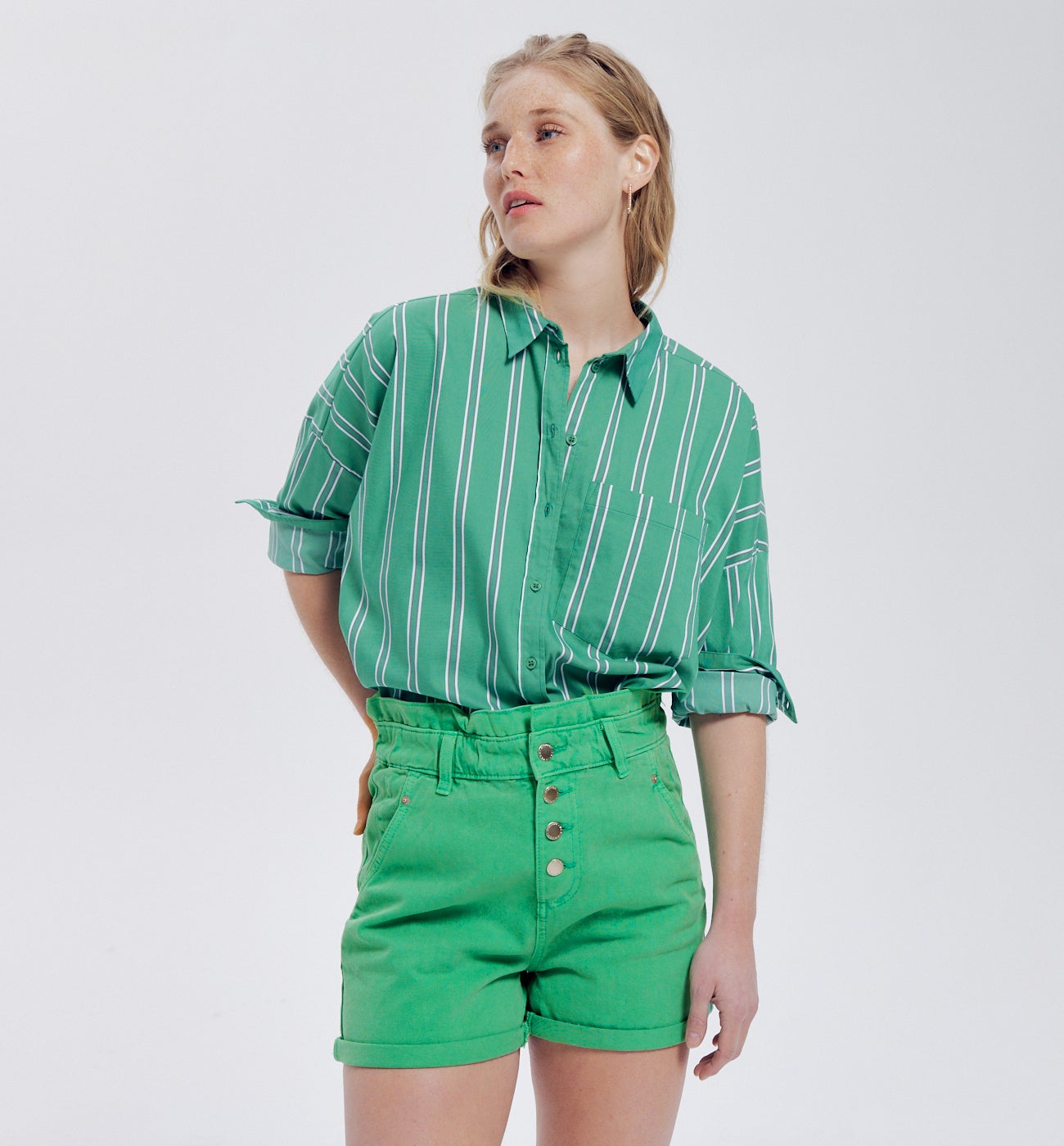 Short taille haute paper bag - Vert