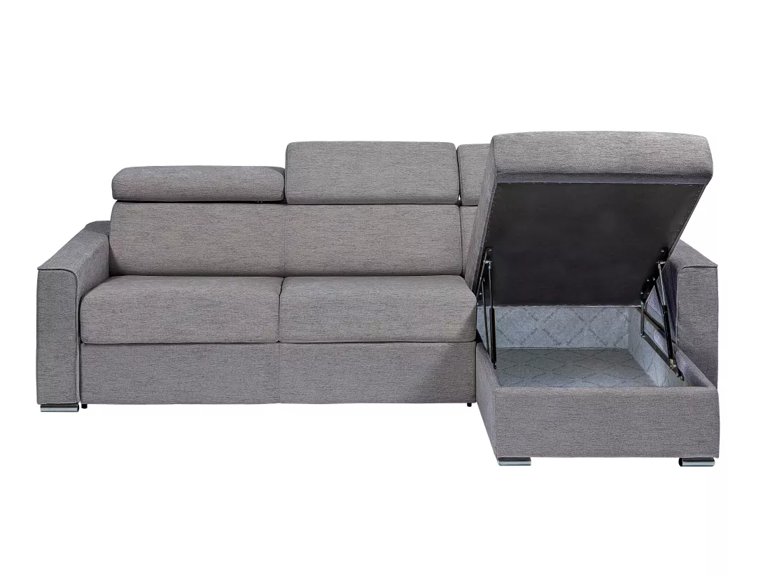 Canapé d'angle réversible convertible express en tissu gris - Couchage à lattes larges 140 cm - Matelas 22 cm mémoire de forme - VIZIR