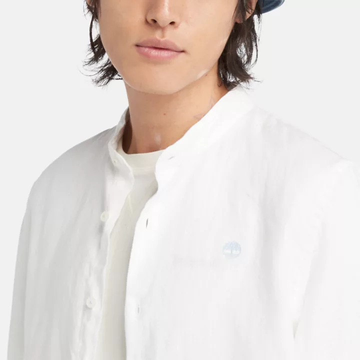 Chemise en lin Mill Brook à col Mao pour homme en blanc