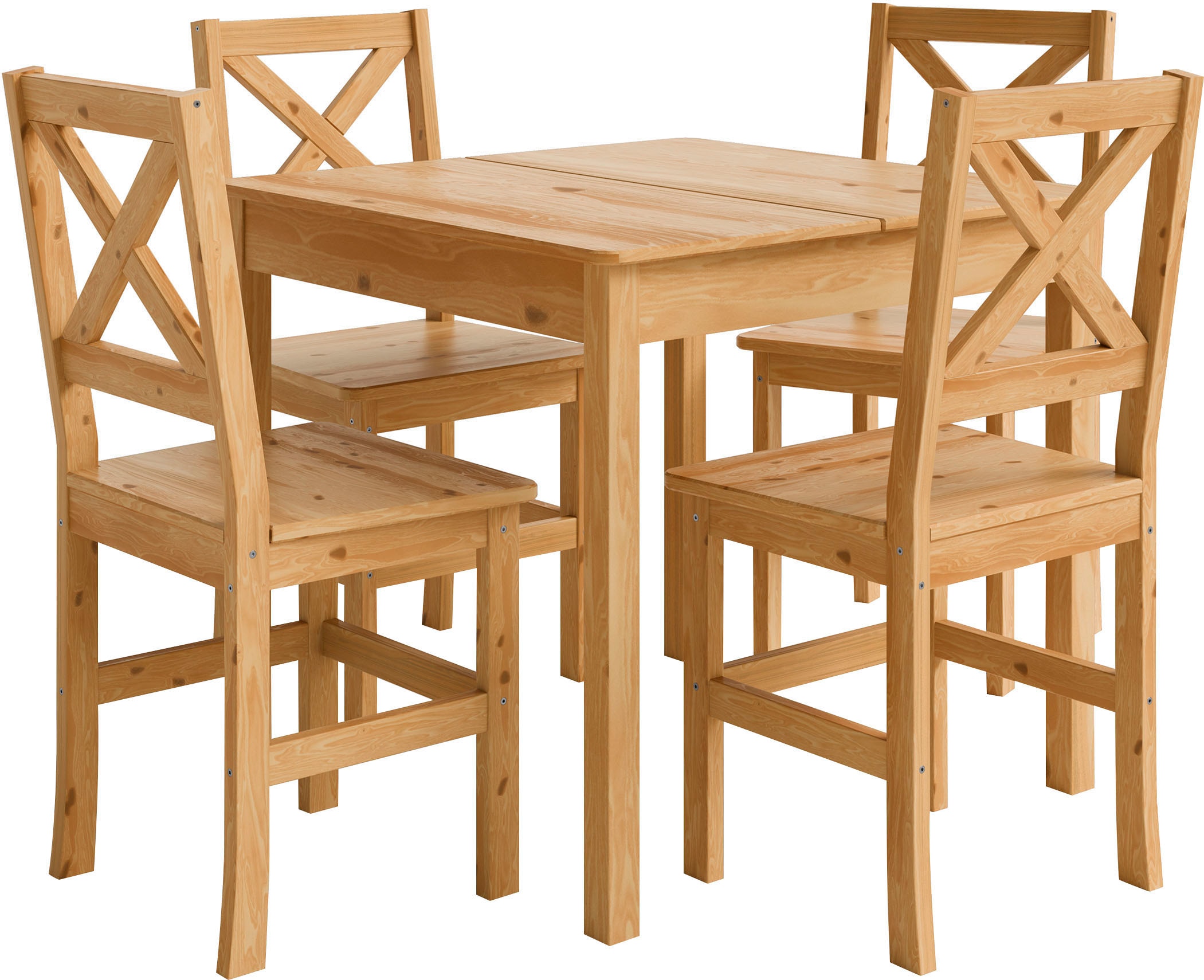 Home affaire Essgruppe »Malmö« Set, 5 Stk. tlg. bestehend aus Tisch und Stühlen in Kiefer Massivholz naturfarbig