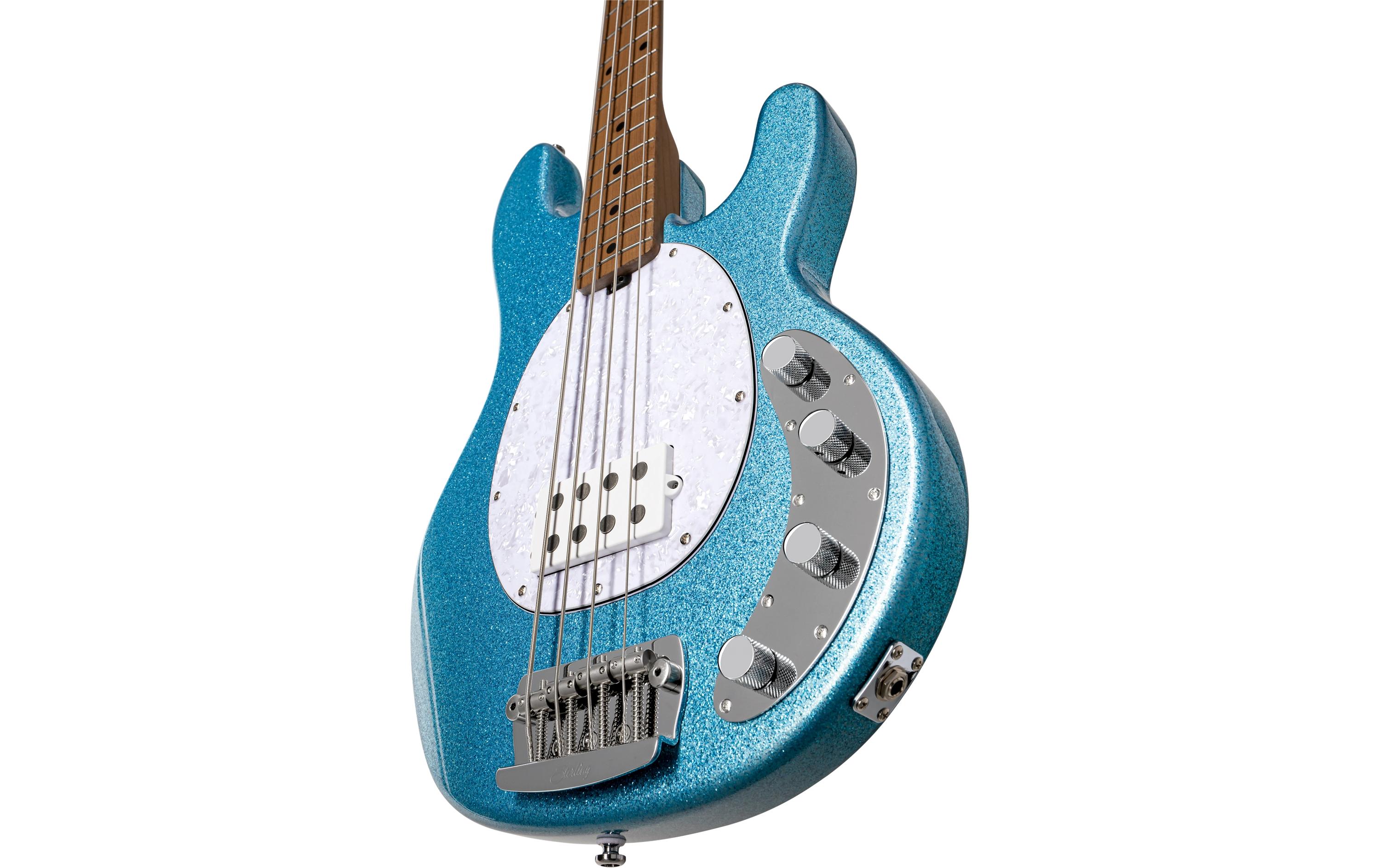 E-Bass StingRay Ray34 Blue Sparkle<br>4-seitiger Bass mit Aktivelektronik und einem Humbucker