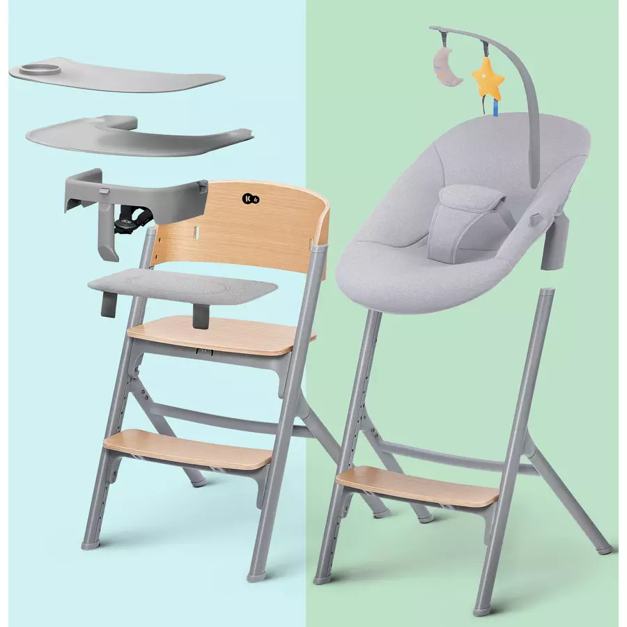 Kinderkraft Hochstuhl LIVY mit Babywippe CALMEE oak